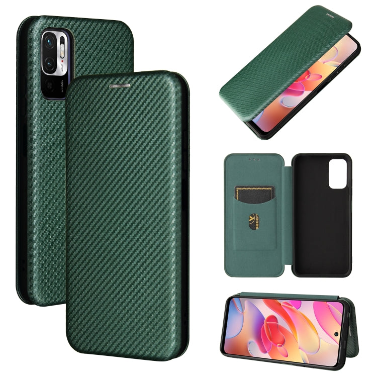 For Xiaomi Redmi Note 10 5G Carbon Fiber Texture Horizontal Flip TPU + PC + PU Leather Case with Card Slot