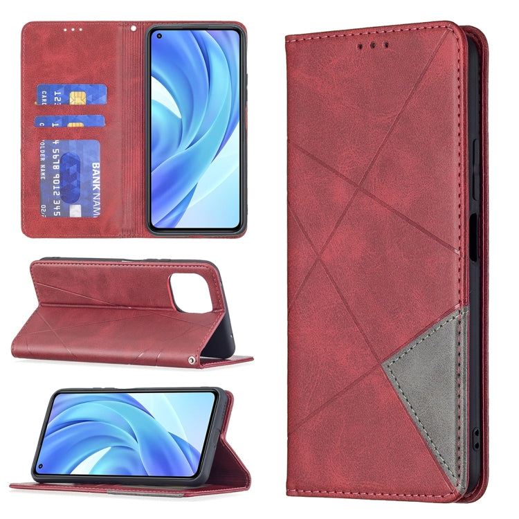 For Xiaomi Mi 11 Lite Rhombus Texture Horizontal Flip Magnetic Leather Case with Holder & Card Slots