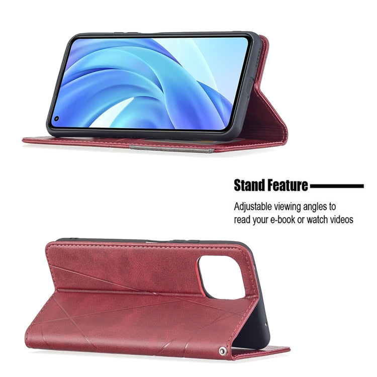 For Xiaomi Mi 11 Lite Rhombus Texture Horizontal Flip Magnetic Leather Case with Holder & Card Slots