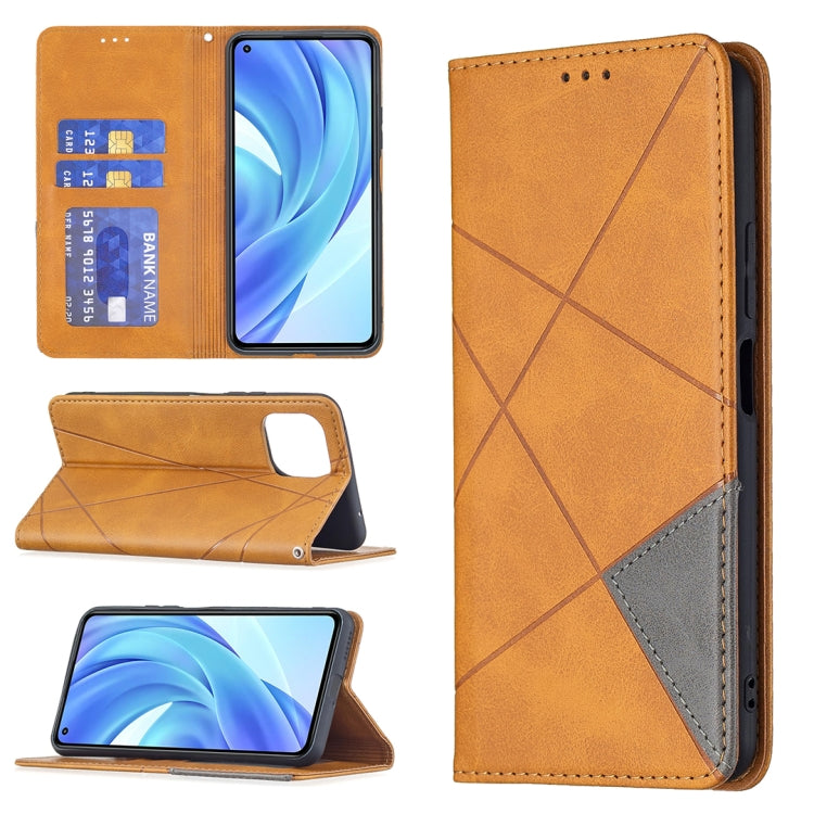 For Xiaomi Mi 11 Lite Rhombus Texture Horizontal Flip Magnetic Leather Case with Holder & Card Slots