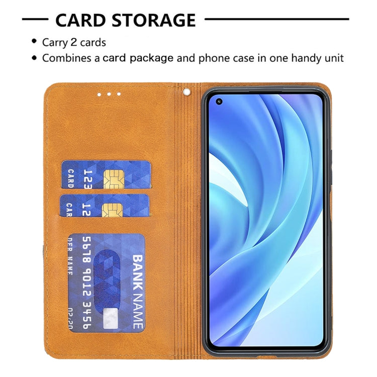 For Xiaomi Mi 11 Lite Rhombus Texture Horizontal Flip Magnetic Leather Case with Holder & Card Slots