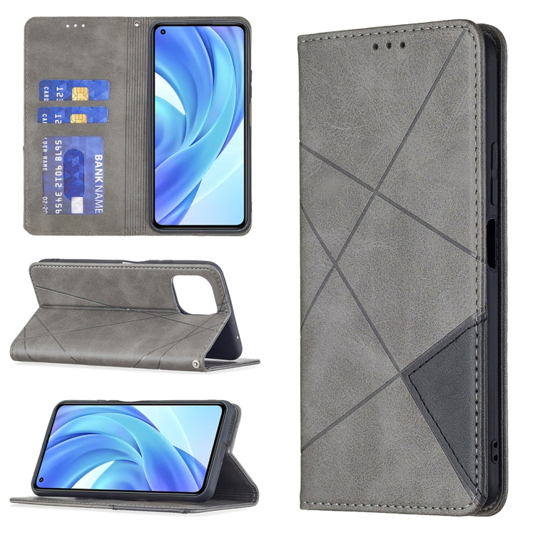 For Xiaomi Mi 11 Lite Rhombus Texture Horizontal Flip Magnetic Leather Case with Holder & Card Slots