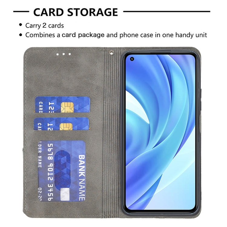 For Xiaomi Mi 11 Lite Rhombus Texture Horizontal Flip Magnetic Leather Case with Holder & Card Slots