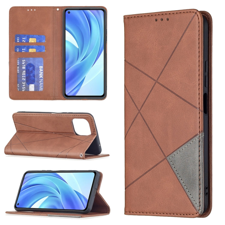 For Xiaomi Mi 11 Lite Rhombus Texture Horizontal Flip Magnetic Leather Case with Holder & Card Slots