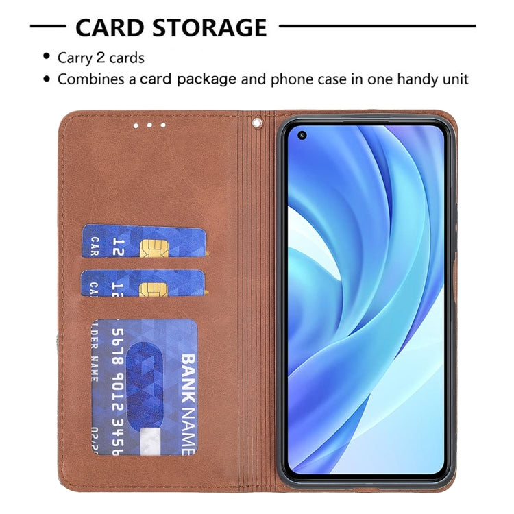 For Xiaomi Mi 11 Lite Rhombus Texture Horizontal Flip Magnetic Leather Case with Holder & Card Slots