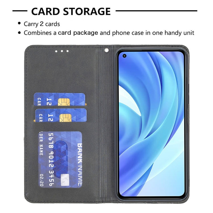 For Xiaomi Mi 11 Lite Rhombus Texture Horizontal Flip Magnetic Leather Case with Holder & Card Slots
