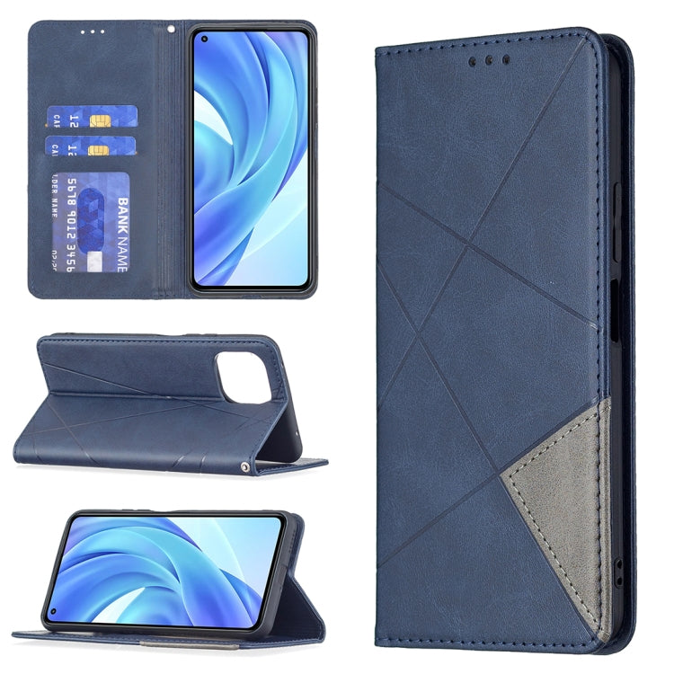 For Xiaomi Mi 11 Lite Rhombus Texture Horizontal Flip Magnetic Leather Case with Holder & Card Slots