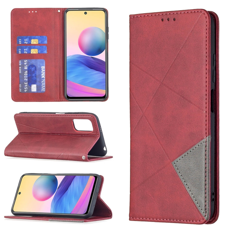 For Xiaomi Poco M3 Pro / Redmi Note 10 5G Rhombus Texture Horizontal Flip Magnetic Leather Case with Holder & Card Slots