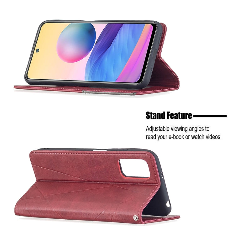 For Xiaomi Poco M3 Pro / Redmi Note 10 5G Rhombus Texture Horizontal Flip Magnetic Leather Case with Holder & Card Slots