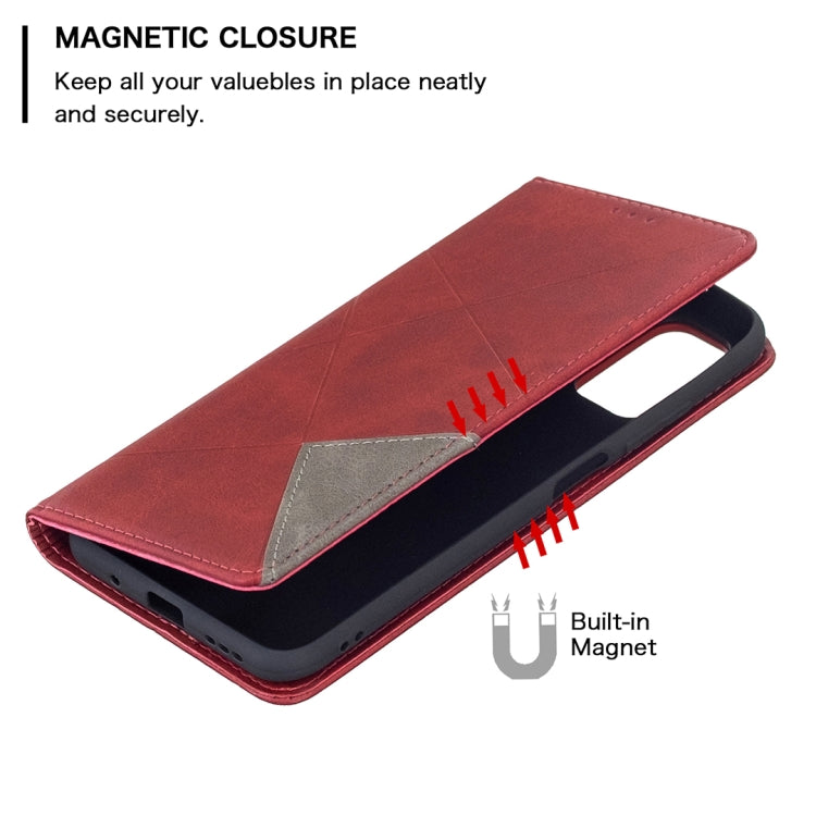 For Xiaomi Poco M3 Pro / Redmi Note 10 5G Rhombus Texture Horizontal Flip Magnetic Leather Case with Holder & Card Slots