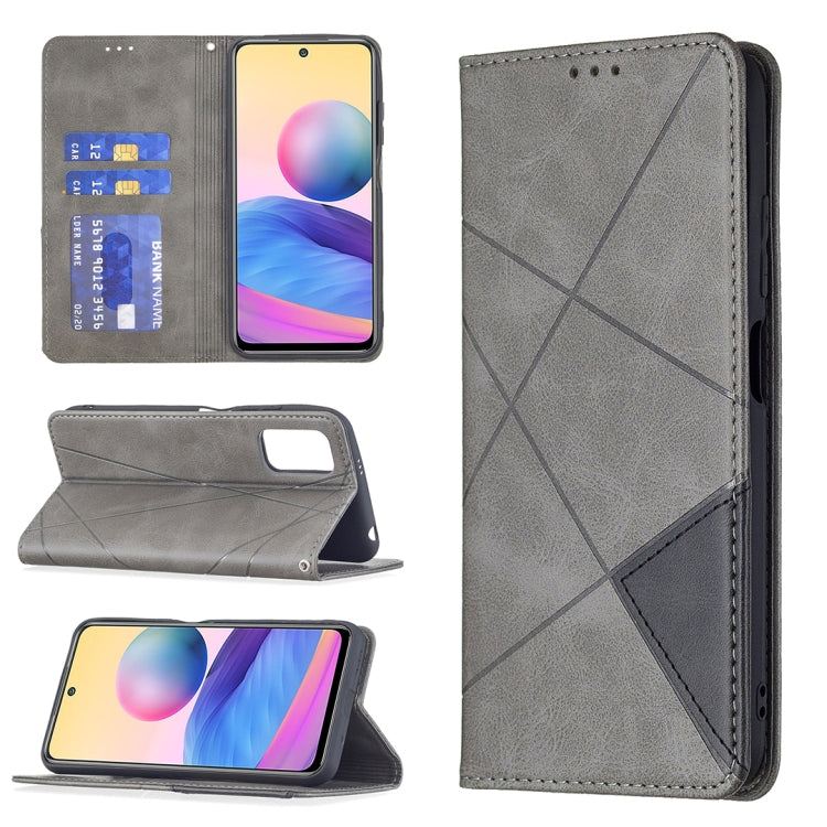 For Xiaomi Poco M3 Pro / Redmi Note 10 5G Rhombus Texture Horizontal Flip Magnetic Leather Case with Holder & Card Slots