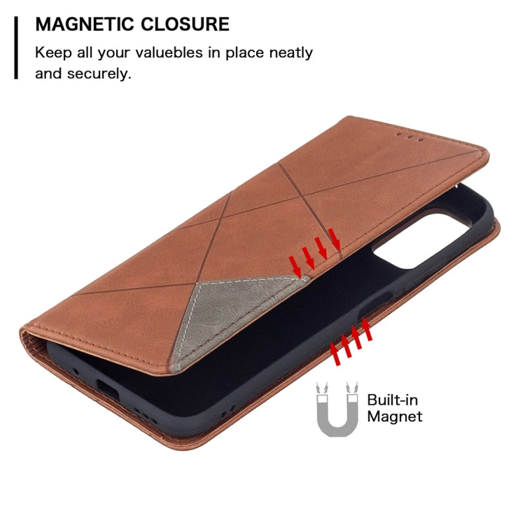 For Xiaomi Poco M3 Pro / Redmi Note 10 5G Rhombus Texture Horizontal Flip Magnetic Leather Case with Holder & Card Slots