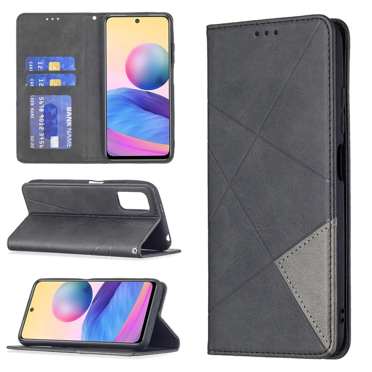 For Xiaomi Poco M3 Pro / Redmi Note 10 5G Rhombus Texture Horizontal Flip Magnetic Leather Case with Holder & Card Slots
