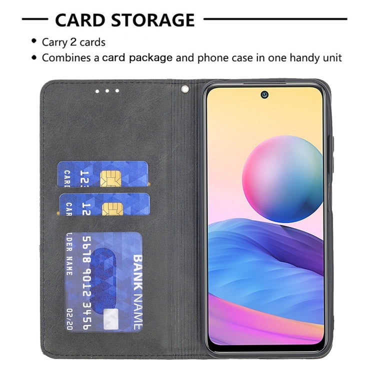 For Xiaomi Poco M3 Pro / Redmi Note 10 5G Rhombus Texture Horizontal Flip Magnetic Leather Case with Holder & Card Slots
