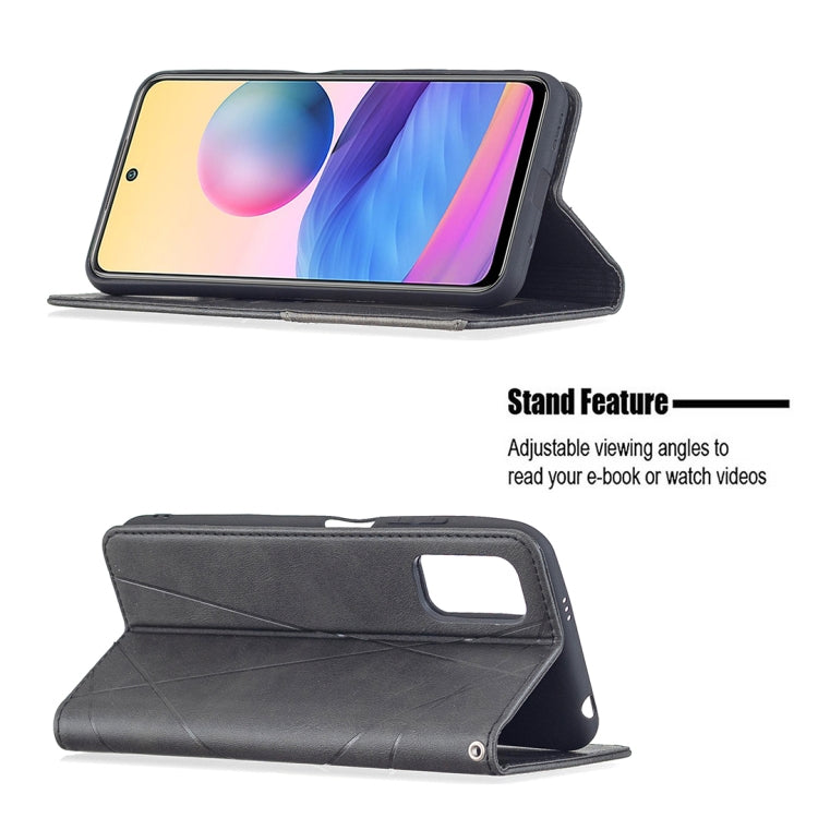 For Xiaomi Poco M3 Pro / Redmi Note 10 5G Rhombus Texture Horizontal Flip Magnetic Leather Case with Holder & Card Slots