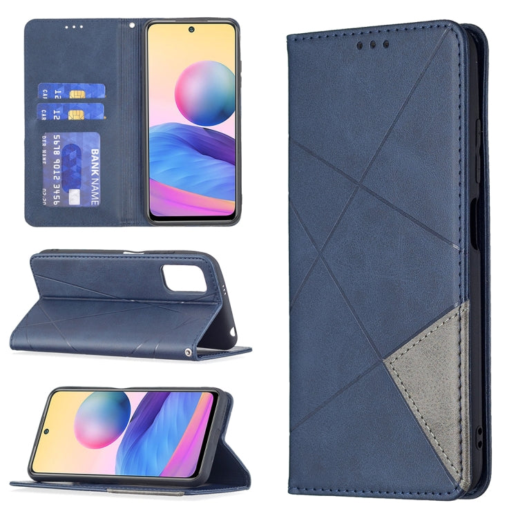 For Xiaomi Poco M3 Pro / Redmi Note 10 5G Rhombus Texture Horizontal Flip Magnetic Leather Case with Holder & Card Slots