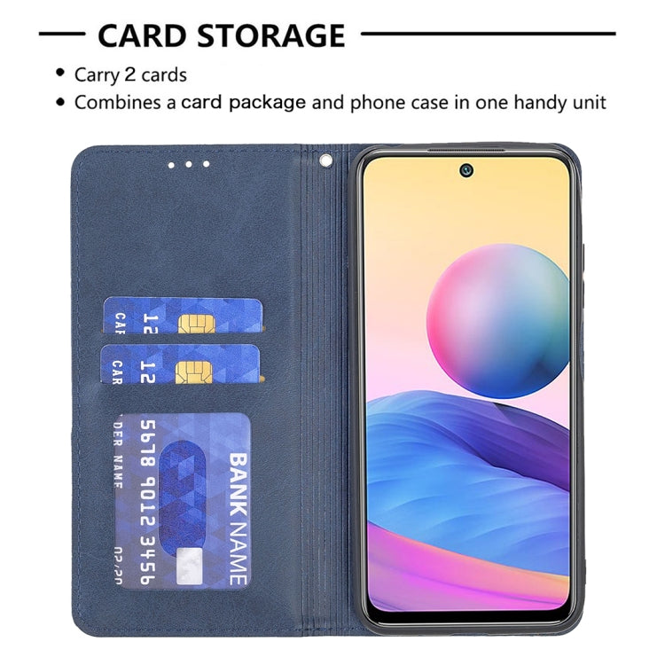 For Xiaomi Poco M3 Pro / Redmi Note 10 5G Rhombus Texture Horizontal Flip Magnetic Leather Case with Holder & Card Slots