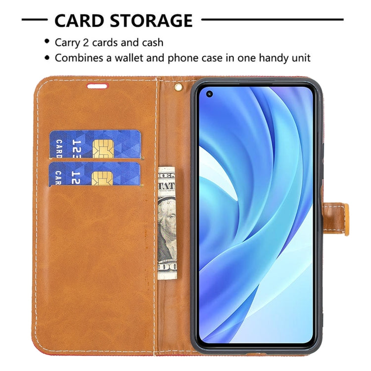 For Xiaomi Mi 11 Lite Color Matching Denim Texture Horizontal Flip Leather Case with Holder & Card Slots & Wallet & Lanyard