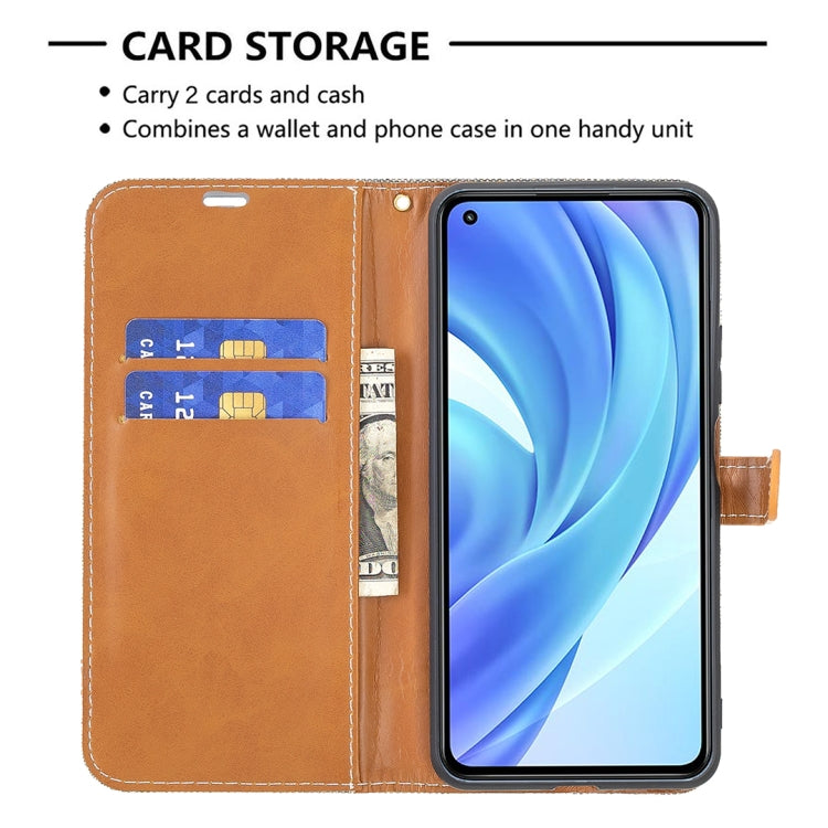 For Xiaomi Mi 11 Lite Color Matching Denim Texture Horizontal Flip Leather Case with Holder & Card Slots & Wallet & Lanyard