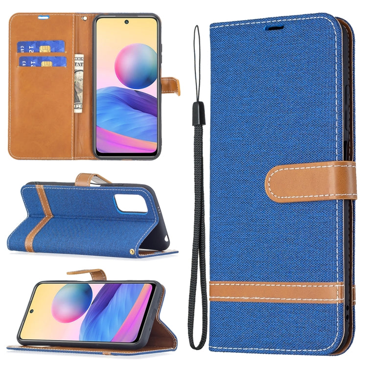 For Xiaomi Poco M3 Pro / Redmi Note 10 5G Color Matching Denim Texture Horizontal Flip Leather Case with Holder & Card Slots & Wallet & Lanyard