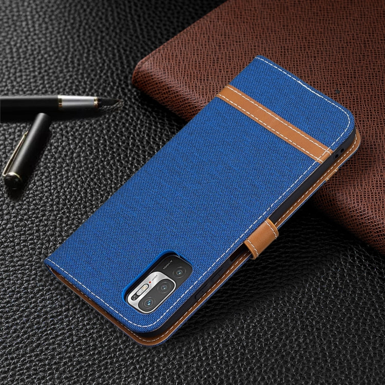 For Xiaomi Poco M3 Pro / Redmi Note 10 5G Color Matching Denim Texture Horizontal Flip Leather Case with Holder & Card Slots & Wallet & Lanyard