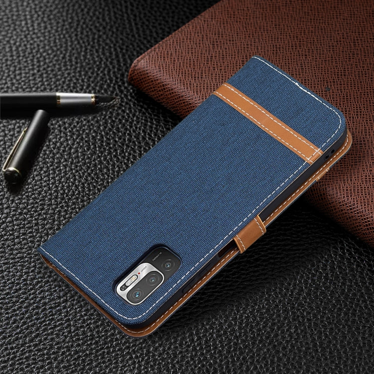 For Xiaomi Poco M3 Pro / Redmi Note 10 5G Color Matching Denim Texture Horizontal Flip Leather Case with Holder & Card Slots & Wallet & Lanyard