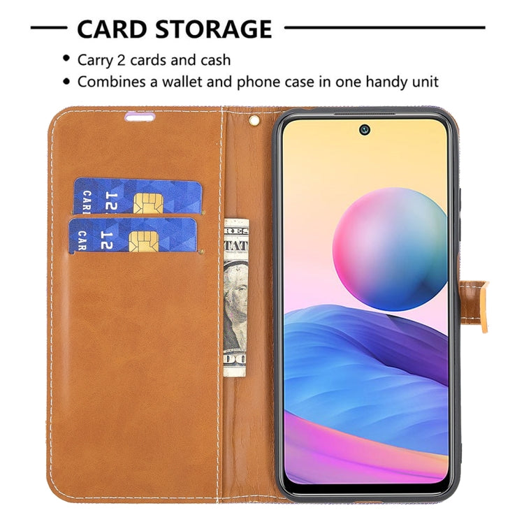 For Xiaomi Poco M3 Pro / Redmi Note 10 5G Color Matching Denim Texture Horizontal Flip Leather Case with Holder & Card Slots & Wallet & Lanyard
