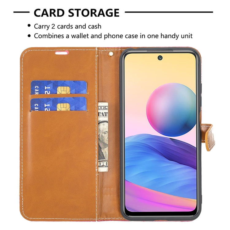 For Xiaomi Poco M3 Pro / Redmi Note 10 5G Color Matching Denim Texture Horizontal Flip Leather Case with Holder & Card Slots & Wallet & Lanyard