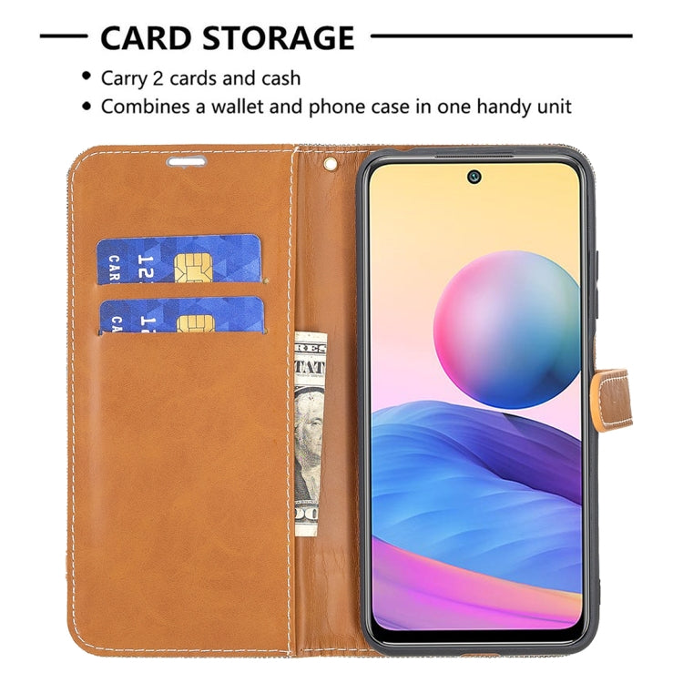 For Xiaomi Poco M3 Pro / Redmi Note 10 5G Color Matching Denim Texture Horizontal Flip Leather Case with Holder & Card Slots & Wallet & Lanyard