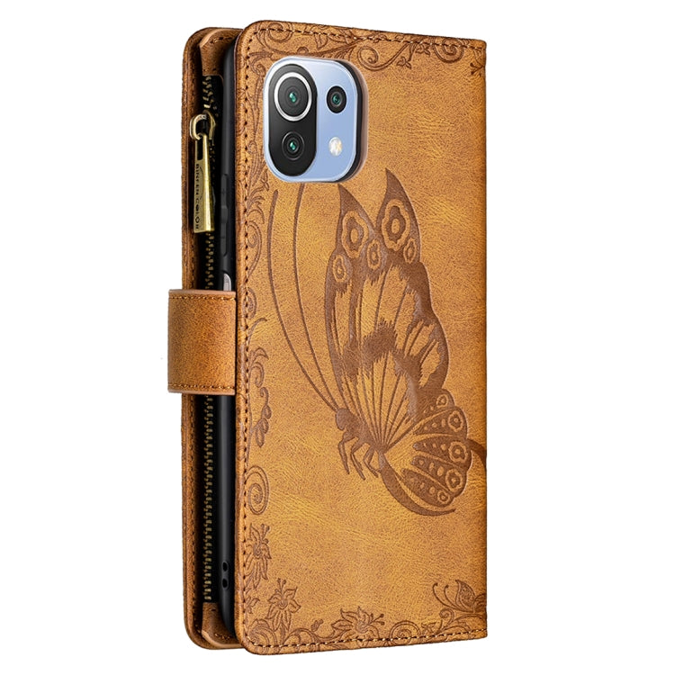 For Xiaomi Mi 11 Lite Flying Butterfly Embossing Pattern Zipper Horizontal Flip Leather Case with Holder & Card Slots & Wallet