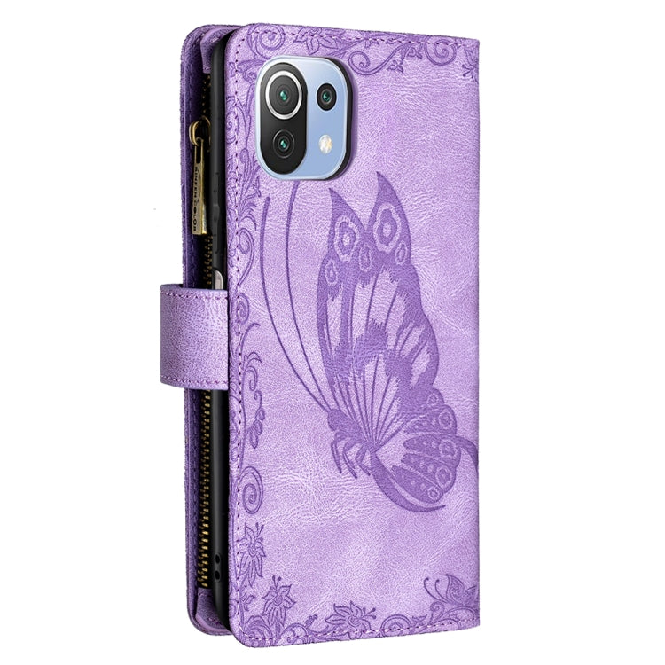 For Xiaomi Mi 11 Lite Flying Butterfly Embossing Pattern Zipper Horizontal Flip Leather Case with Holder & Card Slots & Wallet