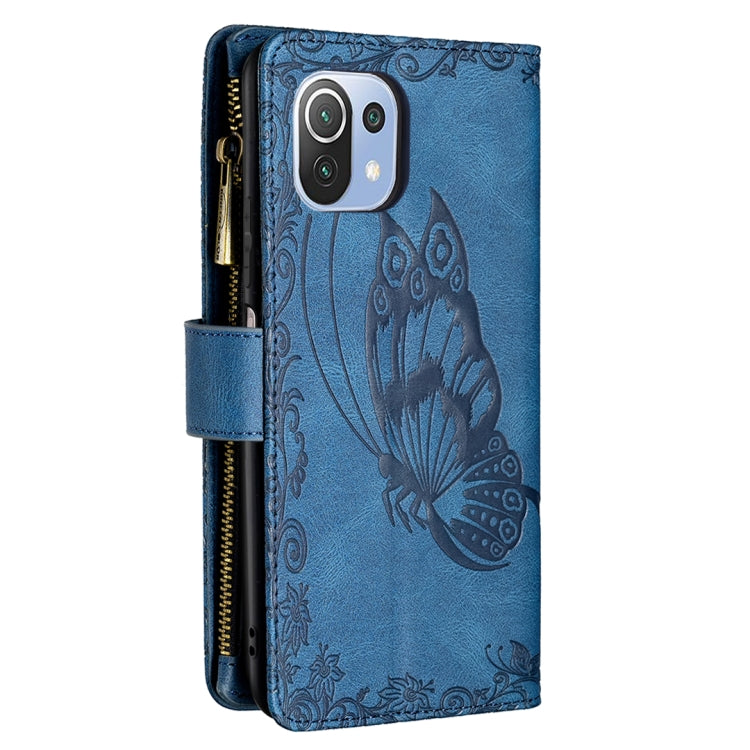 For Xiaomi Mi 11 Lite Flying Butterfly Embossing Pattern Zipper Horizontal Flip Leather Case with Holder & Card Slots & Wallet