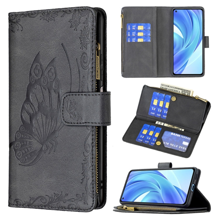 For Xiaomi Mi 11 Lite Flying Butterfly Embossing Pattern Zipper Horizontal Flip Leather Case with Holder & Card Slots & Wallet