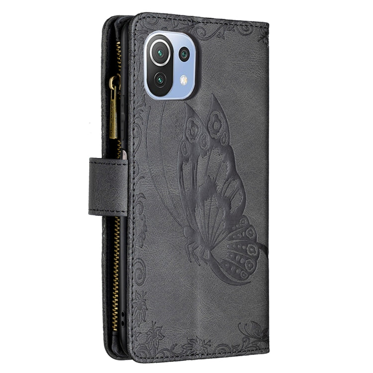 For Xiaomi Mi 11 Lite Flying Butterfly Embossing Pattern Zipper Horizontal Flip Leather Case with Holder & Card Slots & Wallet