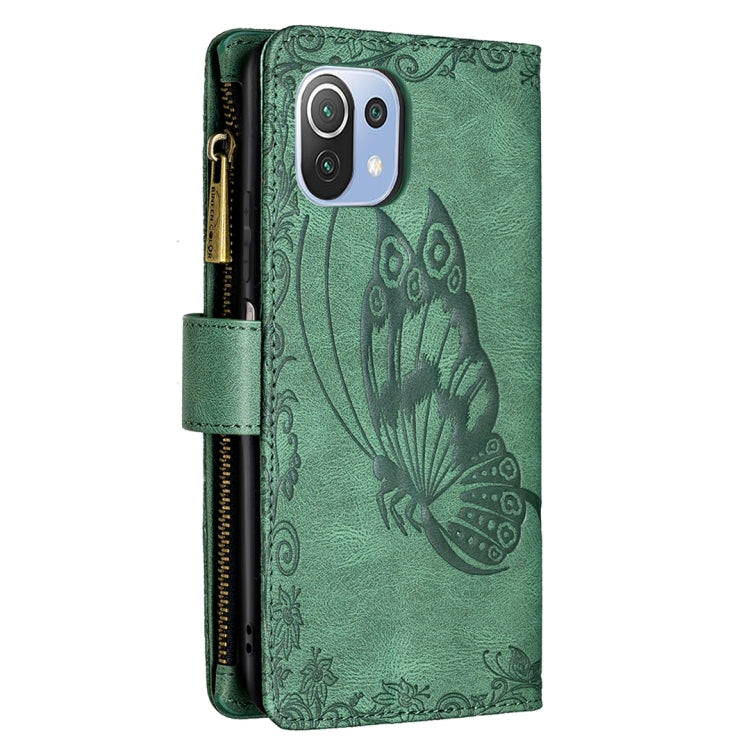 For Xiaomi Mi 11 Lite Flying Butterfly Embossing Pattern Zipper Horizontal Flip Leather Case with Holder & Card Slots & Wallet