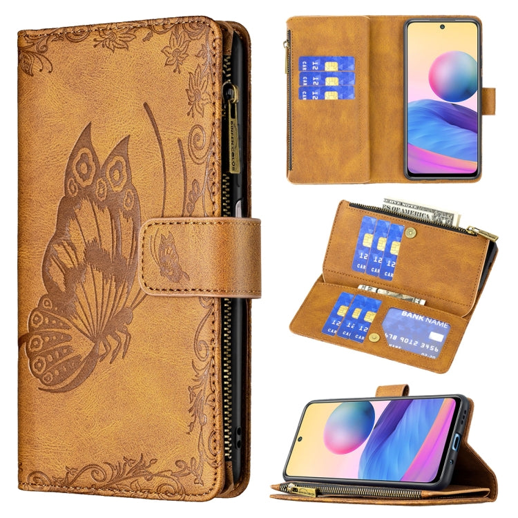 For Xiaomi Poco M3 Pro / Redmi Note 10 5G Flying Butterfly Embossing Pattern Zipper Horizontal Flip Leather Case with Holder & Card Slots & Wallet
