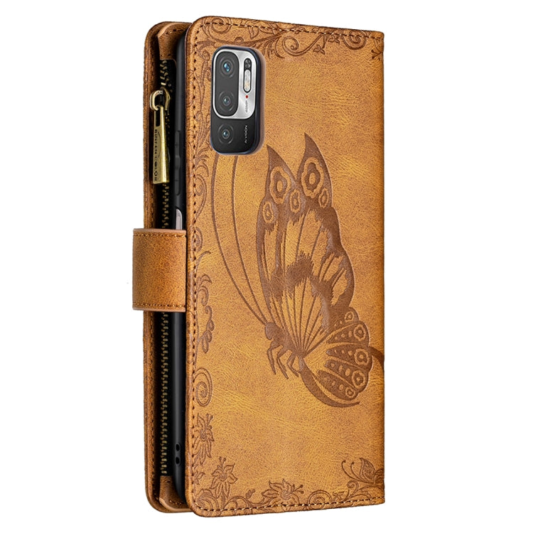 For Xiaomi Poco M3 Pro / Redmi Note 10 5G Flying Butterfly Embossing Pattern Zipper Horizontal Flip Leather Case with Holder & Card Slots & Wallet