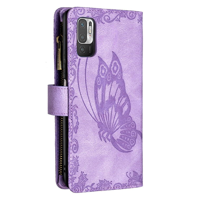 For Xiaomi Poco M3 Pro / Redmi Note 10 5G Flying Butterfly Embossing Pattern Zipper Horizontal Flip Leather Case with Holder & Card Slots & Wallet