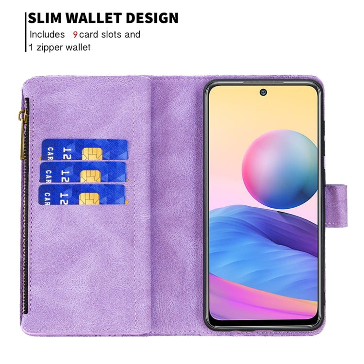 For Xiaomi Poco M3 Pro / Redmi Note 10 5G Flying Butterfly Embossing Pattern Zipper Horizontal Flip Leather Case with Holder & Card Slots & Wallet