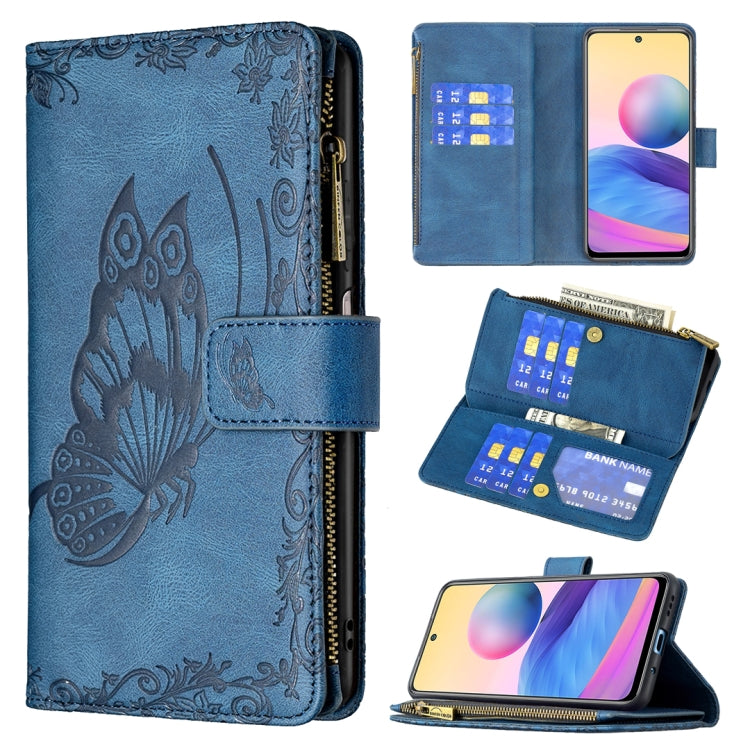 For Xiaomi Poco M3 Pro / Redmi Note 10 5G Flying Butterfly Embossing Pattern Zipper Horizontal Flip Leather Case with Holder & Card Slots & Wallet