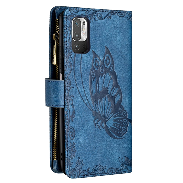 For Xiaomi Poco M3 Pro / Redmi Note 10 5G Flying Butterfly Embossing Pattern Zipper Horizontal Flip Leather Case with Holder & Card Slots & Wallet
