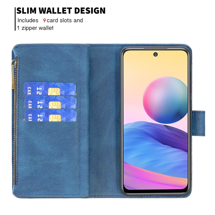 For Xiaomi Poco M3 Pro / Redmi Note 10 5G Flying Butterfly Embossing Pattern Zipper Horizontal Flip Leather Case with Holder & Card Slots & Wallet