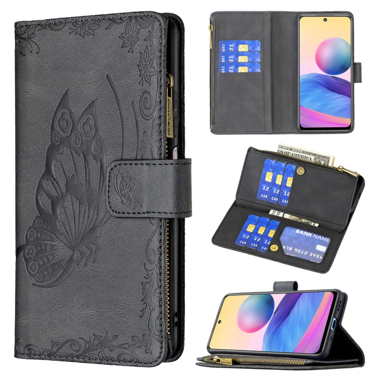 For Xiaomi Poco M3 Pro / Redmi Note 10 5G Flying Butterfly Embossing Pattern Zipper Horizontal Flip Leather Case with Holder & Card Slots & Wallet