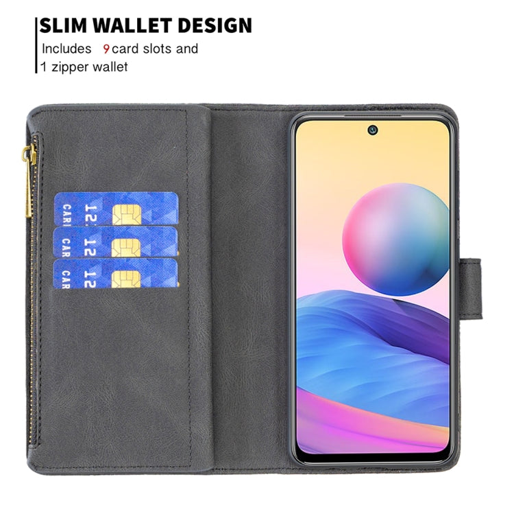 For Xiaomi Poco M3 Pro / Redmi Note 10 5G Flying Butterfly Embossing Pattern Zipper Horizontal Flip Leather Case with Holder & Card Slots & Wallet