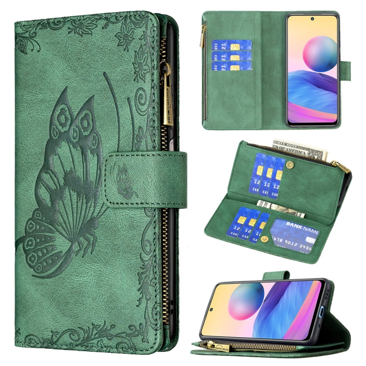 For Xiaomi Poco M3 Pro / Redmi Note 10 5G Flying Butterfly Embossing Pattern Zipper Horizontal Flip Leather Case with Holder & Card Slots & Wallet