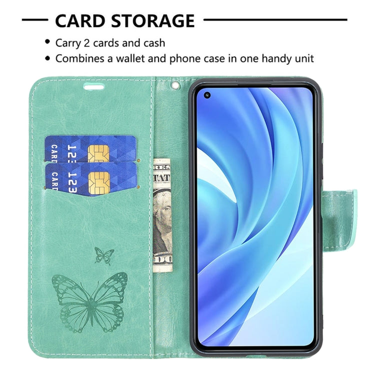 For Xiaomi Mi 11 Lite Embossing Two Butterflies Pattern Horizontal Flip PU Leather Case with Holder & Card Slot & Wallet & Lanyard