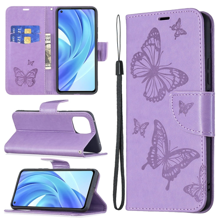 For Xiaomi Mi 11 Lite Embossing Two Butterflies Pattern Horizontal Flip PU Leather Case with Holder & Card Slot & Wallet & Lanyard