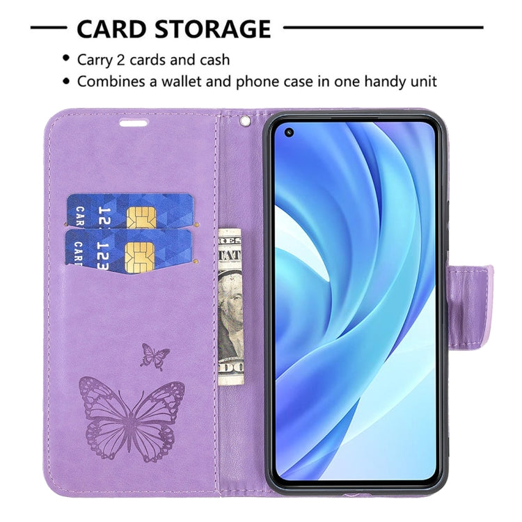For Xiaomi Mi 11 Lite Embossing Two Butterflies Pattern Horizontal Flip PU Leather Case with Holder & Card Slot & Wallet & Lanyard