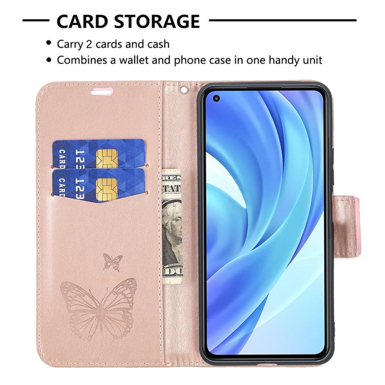 For Xiaomi Mi 11 Lite Embossing Two Butterflies Pattern Horizontal Flip PU Leather Case with Holder & Card Slot & Wallet & Lanyard