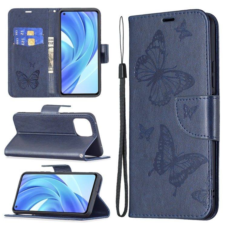 For Xiaomi Mi 11 Lite Embossing Two Butterflies Pattern Horizontal Flip PU Leather Case with Holder & Card Slot & Wallet & Lanyard